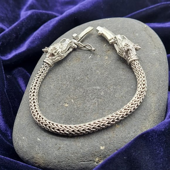 NEW Double Dragon Silver Filigree Weave Bracelet Hardy Style Goth Fantasy Magic - Picture 9 of 12